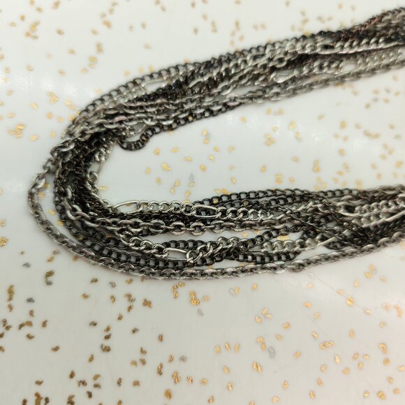 BFD Silver & Black Tones Multi Strand Chain Tassel Necklace - Picture 7 of 11